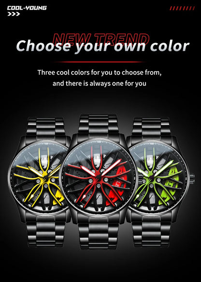 OLEVS Wheel Men's Luxury Watch: Waterproof Rotary Sport Car Rim Design, High-Quality Quartz, Fashion Best Seller