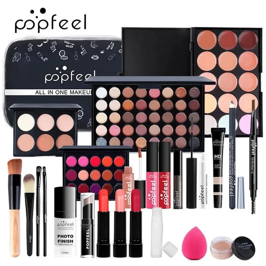 POPFEEL Complete Makeup Set – 24-Piece All-in-One Kit for Lips, Eyes & Face | Warm Brown Tones, Long-Lasting Formula, Perfect Gift