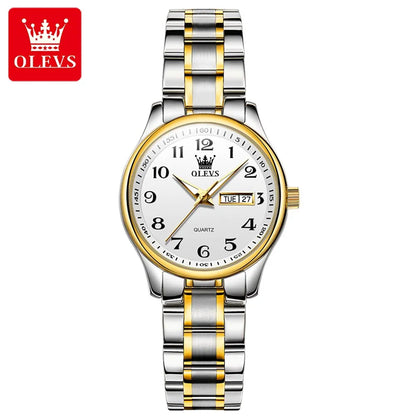 OLEVS Luxury Women's Quartz Watch – Elegant Stainless Steel Wristwatch, Luminous, Waterproof, with Week & Date Display – Perfect for Ladies' Dress & Casual Wear