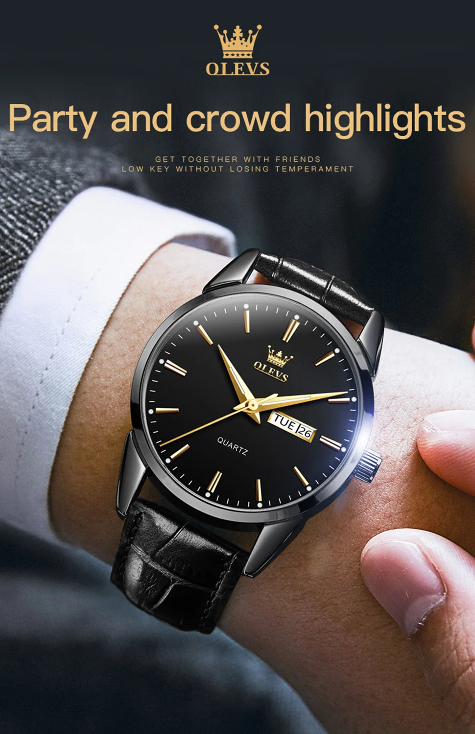 OLEVS Men's Quartz Watch - Luxury Casual Fashion, Waterproof, Luminous, Breathable Leather Strap, Ideal Gift