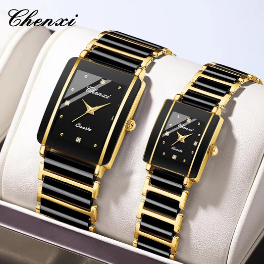 CHENXI 104A Couple Watch - Waterproof Luxury Gold & Black Wristwatch for Men & Women