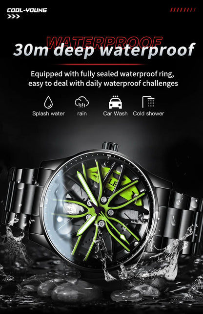 OLEVS Wheel Men's Luxury Watch: Waterproof Rotary Sport Car Rim Design, High-Quality Quartz, Fashion Best Seller