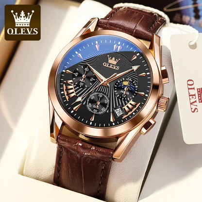 OLEVS Original Luxury Men's Watch – High-Quality Waterproof Quartz Wristwatch with Fashionable Leather Strap