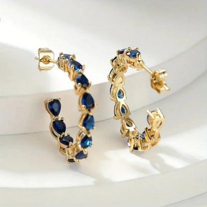 Luxury Blue Teardrop Zirconia Gold Earrings for Women - Elegant Fashion Jewelry