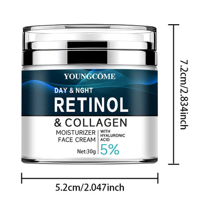 Retinol Collagen Cream with Hyaluronic Acid, Vitamin C + E - Firming, Nourishing & Moisturizing, Anti-Wrinkle, Aging, Shrinks Pores