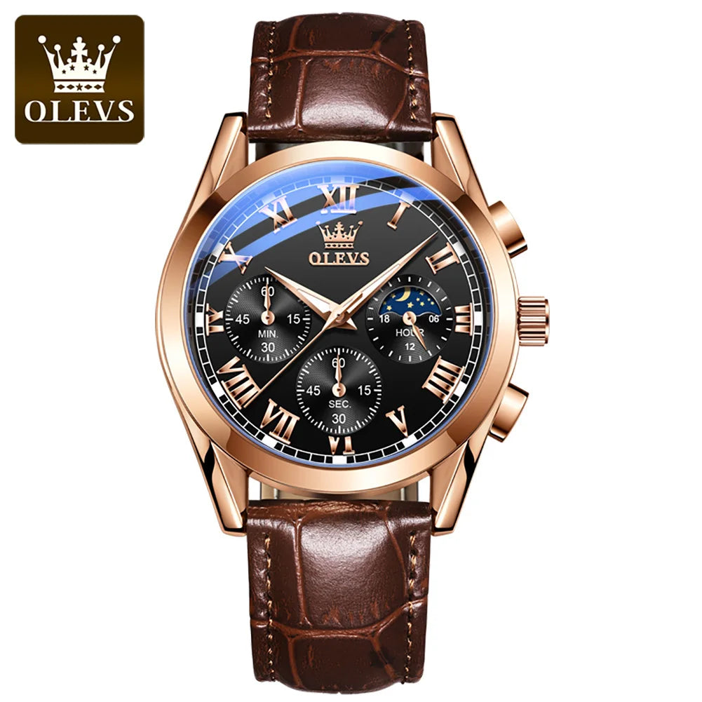 OLEVS 2871 Men's Chronograph Watch - Waterproof, Moon Phase, Multifunction, Luxury Quartz Wristwatch