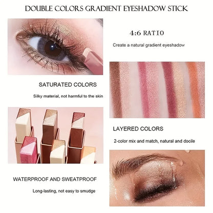 Two-Color Gradient Eyeshadow Stick: Natural, 3D Effect & Long-Lasting