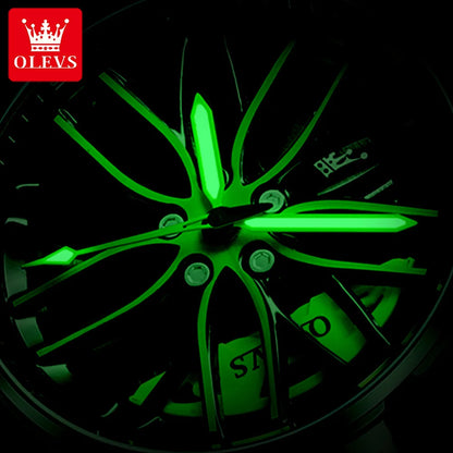 OLEVS Wheel Men's Luxury Watch: Waterproof Rotary Sport Car Rim Design, High-Quality Quartz, Fashion Best Seller