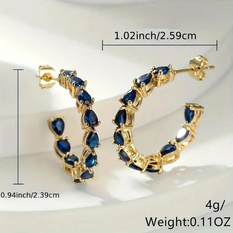 Luxury Blue Teardrop Zirconia Gold Earrings for Women - Elegant Fashion Jewelry