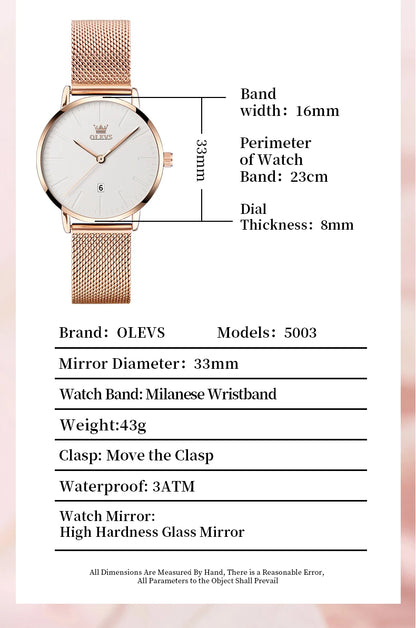 OLEVS Luxury Women's Watch – Elegant Stainless Steel Waterproof Quartz Wristwatch for Ladies