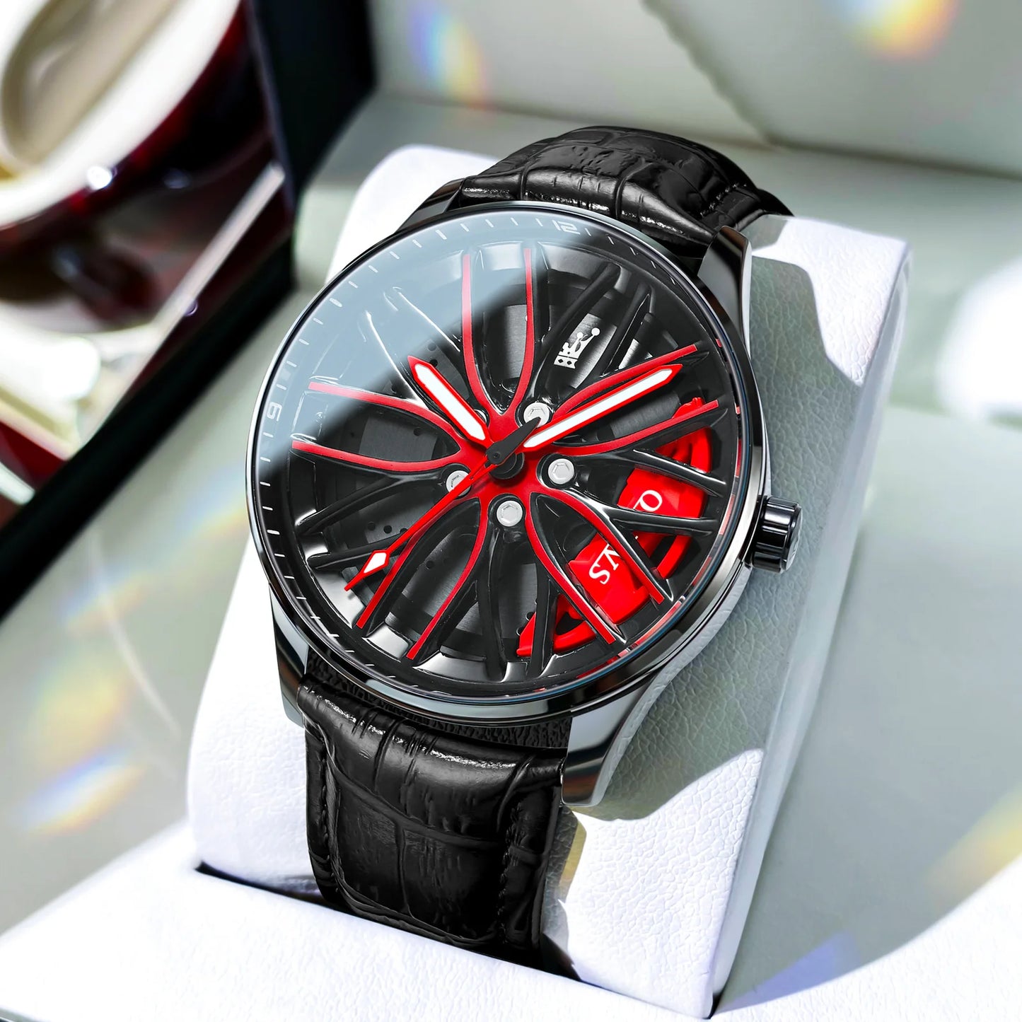 OLEVS Wheel Men's Luxury Watch: Waterproof Rotary Sport Car Rim Design, High-Quality Quartz, Fashion Best Seller