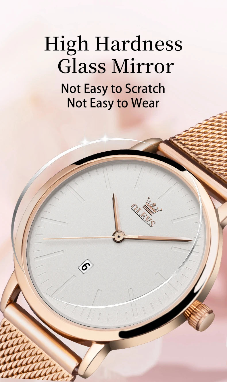 OLEVS Luxury Women's Watch – Elegant Stainless Steel Waterproof Quartz Wristwatch for Ladies