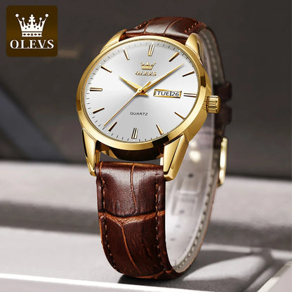 OLEVS Men's Quartz Watch - Luxury Casual Fashion, Waterproof, Luminous, Breathable Leather Strap, Ideal Gift