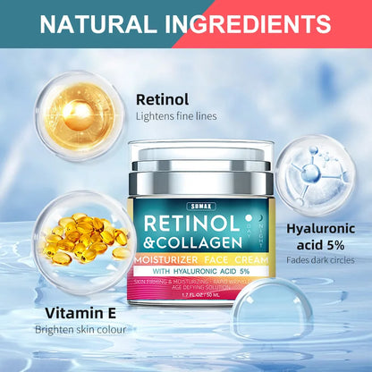 Retinol Anti-Aging Face Cream 50ML - Moisturizing, Wrinkle Remover, Collagen & Hyaluronic Acid Skin Care