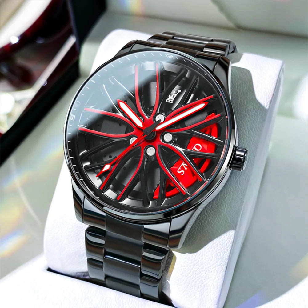 OLEVS Wheel Men's Luxury Watch: Waterproof Rotary Sport Car Rim Design, High-Quality Quartz, Fashion Best Seller