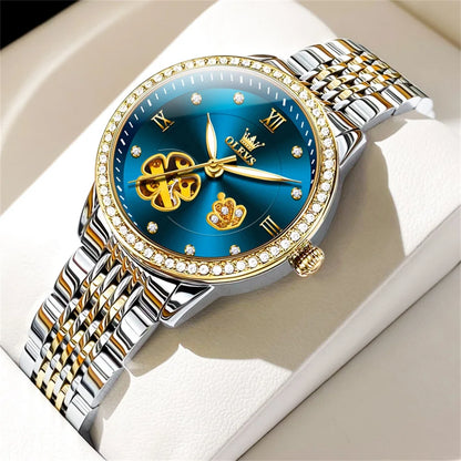 OLEVS Women's Elegant Automatic Mechanical Watch, Hollow Flower Dial, Waterproof, Luminous, Original Fashion Ladies' Timepiece